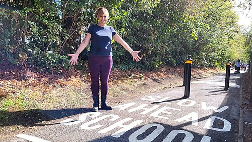 Cllr Athena Zissimos on Masons Green Lane.