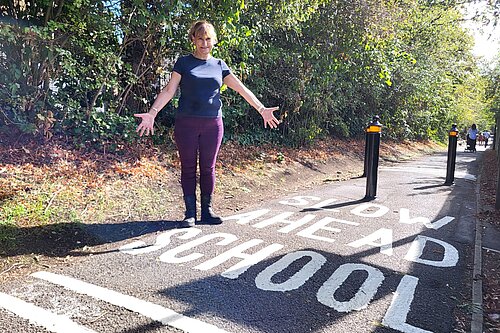 Cllr Athena Zissimos on Masons Green Lane.