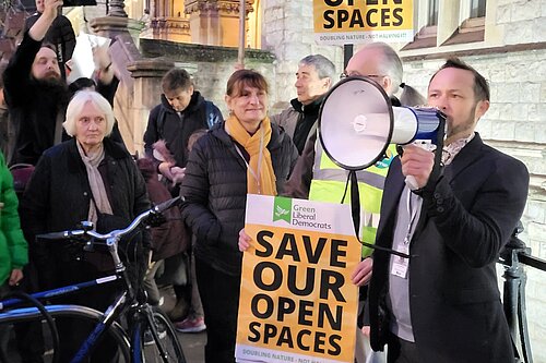 Cllr Gary Malcolm, Leader of the Opposition, campaigning to save Warren Farm Nature Reserve 