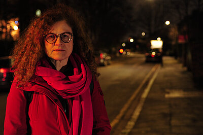 Cllr Connie Hersch campaigning against dimming of streetlights